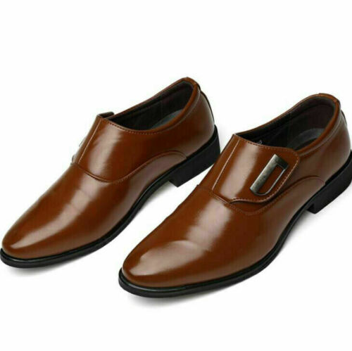 Men Casual Slip on Loafers Pointed Toe Leather Shoes Formal Dress Office Oxfords 