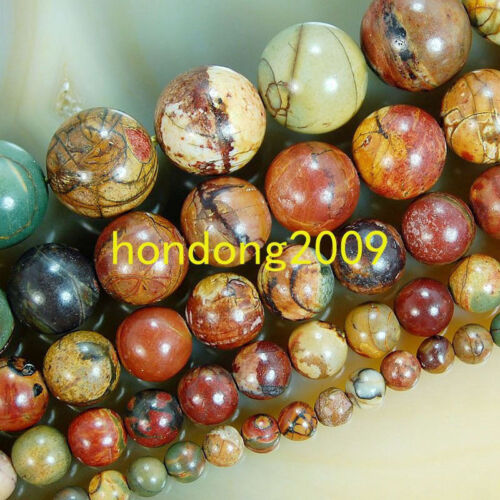 6/8/10/12/14mm Natural Picasso Jasper Round Loose Beads 15" Choose SizE##HK2044 
