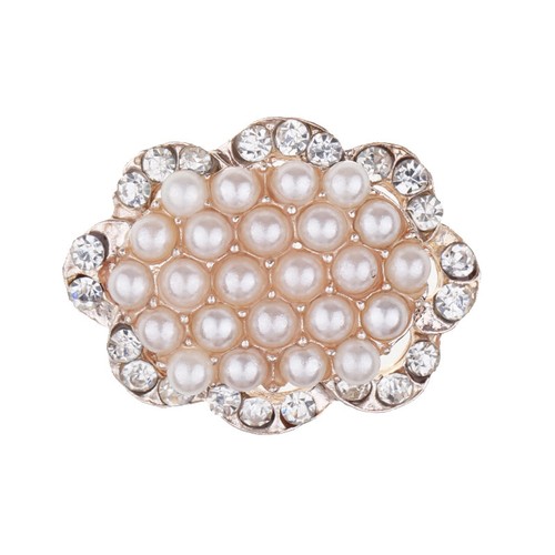 10pcs Gold Flower Rhinestone Pearl Flatback Buttons for Wedding Decor 27mm