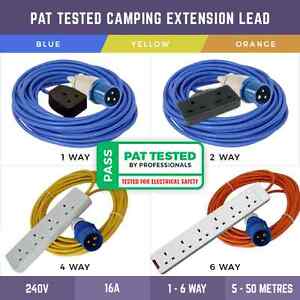 PAT TESTED CAMPING ELECTRIC HOOK UP LEAD 1 WAY-6 WAY SOCKETS EXTENSION LEAD 240V