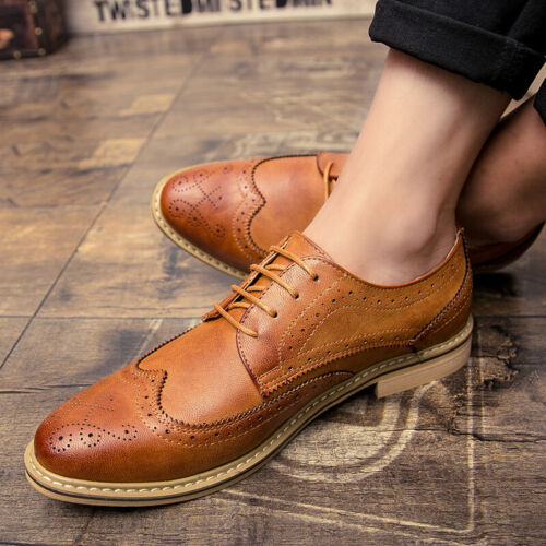 Brogue Mens Dress Formal Business Leather Shoes Wing Tip Carved Oxfords Casual 