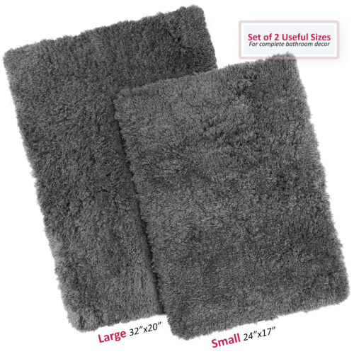 2PC Shaggy Area Rug Set with Non-Slip Backing Rubber Large & Small Cozy Bath Mat 