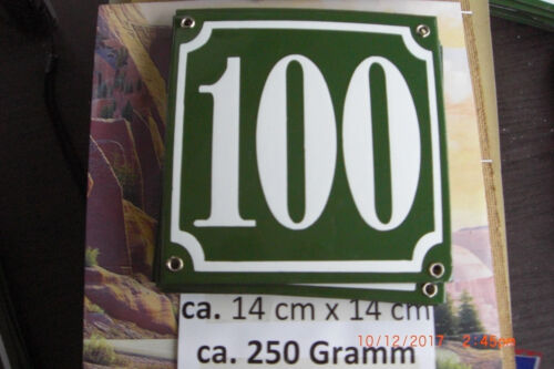 grünem Hintergrund 14 cm x 14 cm 4 weiße Zahl auf gras Emaille Hausnummer Nr