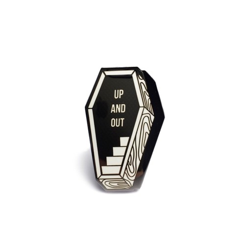 FUNERAL COFFIN UP AND OUT PIN BY CREEPY CO GOTH HORROR
