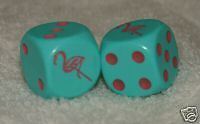 GREEN WITH PINK FLAMINGOS DICE PAIR 