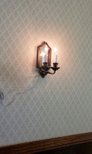 Dollhouse Miniature Sconce Double Candle with Mirror Bronze 12 Volt 1:12