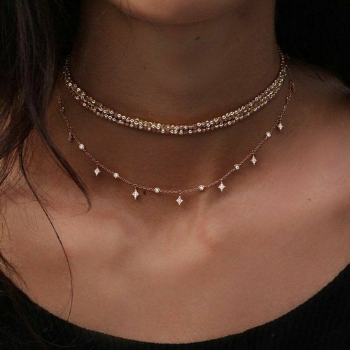 Multilayers Crystal Pendant Necklace Clavicle Choker Collar Chain Women Jewelry