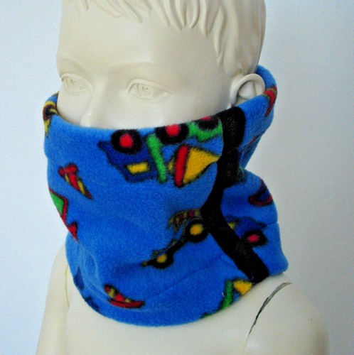 Infant boys blue truck digger tractor NECK WARMER fleece scarf nursery toddler
