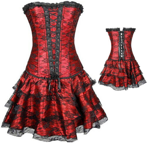 Steampunk Corset Bustier Prom Dress Gothic Overbust Top With TuTu Suit Women #2