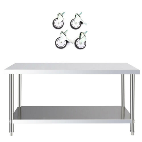 Commercial Stainless Steel Table Catering Prep Work Bench Kitchen Top And Wheels 