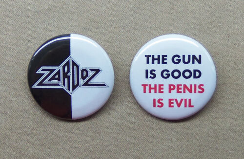 ZARDOZ Logo & The Gun Is Good The Penis is Evil Buttons 1.25" Sean Connery Cult 