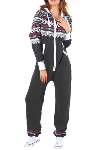 Womens Aztec Jumpsuits Ladies Hooded Zip Up All In One Playsuit Tracksuit