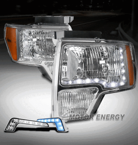 Details about  / FOR 09-14 FORD F-150 F150 LED CHROME HEADLIGHT LAMP W//BLUE DRL SIGNAL LEFT+RIGHT