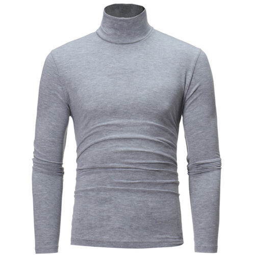 Mens T-Shirt Thermal High Collar Turtle Neck Winter Long Sleeve Stretch Pullover 