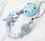 Schnullerkette mit Namen Junge TEDDY+Schutzengel ○blau grau Babygeschenk Geburt