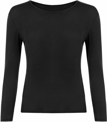 Womens Ladies Stretch Long Sleeves Plain Round Neck T-Shirt Top Casual Size 8-14