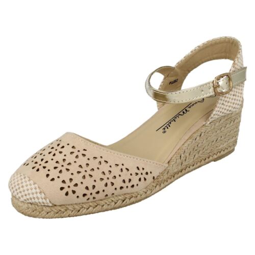 Anne Michelle F2252 Ladies Beige Textile Wedge Sandals 