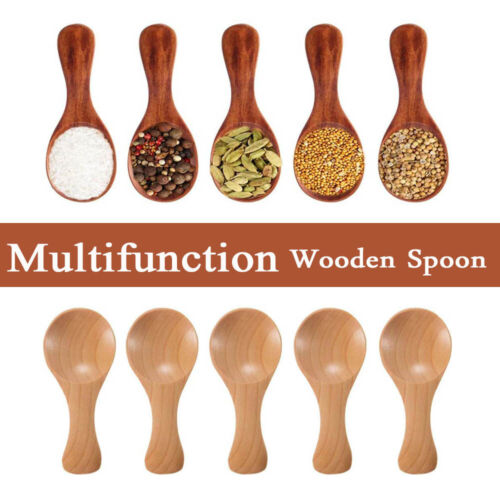 10 pcs Mini Wooden Spoon Kitchen Spice Spoon Small Short Condiment Spoons Scoop