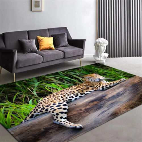 Leopard Carpet Floor Mat HD Print Living Room Cheetah Anti-slip Large Carpet 