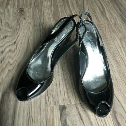 Vince camuto singleback peep toe 3” heel Shoes Black Leather Womens Sz 8.5B Work