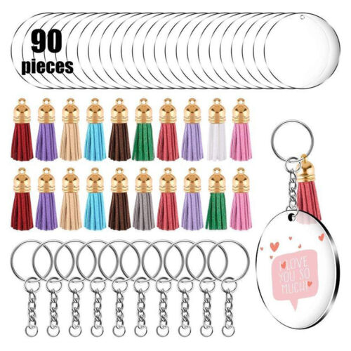 90Pcs Key Ring with Chain and Tassel Pendants Bulk DIY Keychain Craft Jewelry