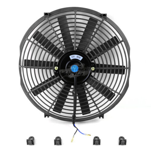 14" High Performance 12V Electric Slim Radiator Cooling Fan w/Mounting Kit Black 