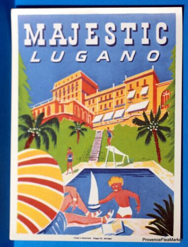 Hotel MAJESTIC  LUGANO Swiss Original  luggage label  BD88