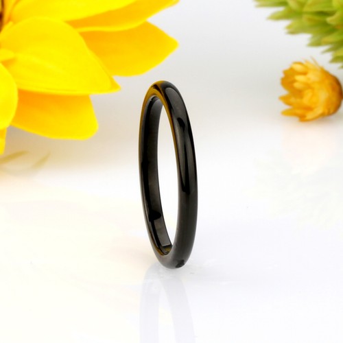 Men 2MM Tungsten Carbide Wedding Band High Polish Black Enamel Plated Ring