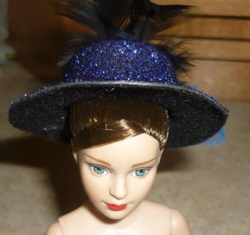 Dk Blue Shimmery Hat w//Plume,Bow w//Accent Stone for Tiny Kitty Doll