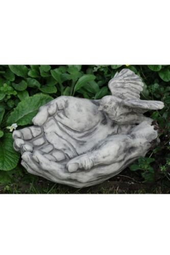 STEINGUSS Vidroflor Gartendeko frostsicher Statue VOGELTRÄNKE /"HÄNDE MIT VOGEL/"