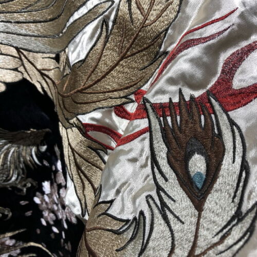 Mens Souvenir Jacket Sukajan Japanese Pattern Embroidery REVERSIBLE Phoenix Bird