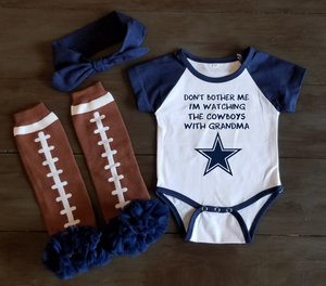 Dallas Cowboys Grandma Don/'t Bother Me Baby Bodysuit Headband Girls Outfit