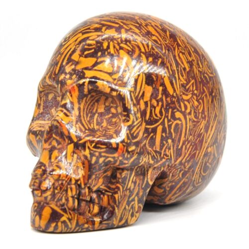 Skull Head Figurine AAA Fossil Elephant Skin Jasper Halloween Decor Statue 1.9/"