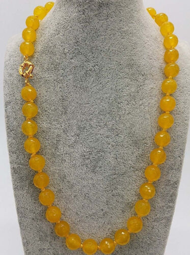 Fashion 10mm Natural Faceted Yellow Jade Round Gemstone Beads Necklace 18/'/' AAA