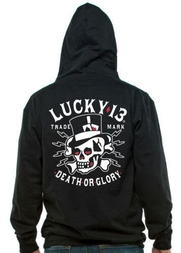 Lucky 13 Death Or Glory Skull Adult Mens Zip Up Hoodie Sweatshirt LM4501DG