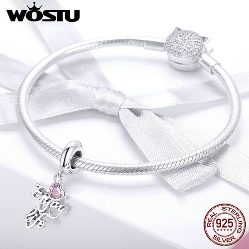 Wostu Sterling Silver profiter de la vie Pendentif Cristal Rose Charme Perle Bijoux Cadeau