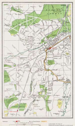 Woking Maybury area Map London 1932 #155