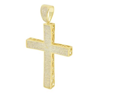 Details about  / Big Oversize Bulky Bling Icy Micro-Pave Cross 14K Gold Silver Finish CZ Pendant