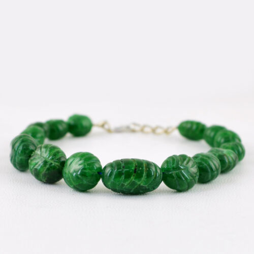 146.50 CTS EARTH MINED RICH GREEN EMERALD CARVED OVAL SHAPED BEADS BRACELET DG
