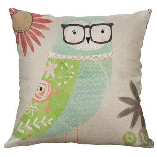 Linen Animal Owl Cushion Decor Sofa Case Cotton Waist Cover Cartoon Home Pillow 