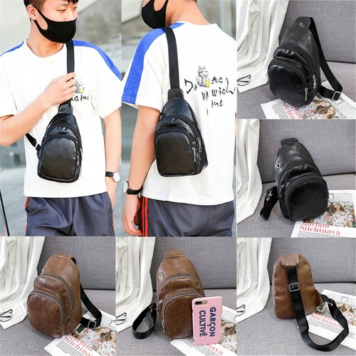 US Men/'s Shoulder Bag Sling Chest Pack Leather Hiking Sport Crossbody Handbag