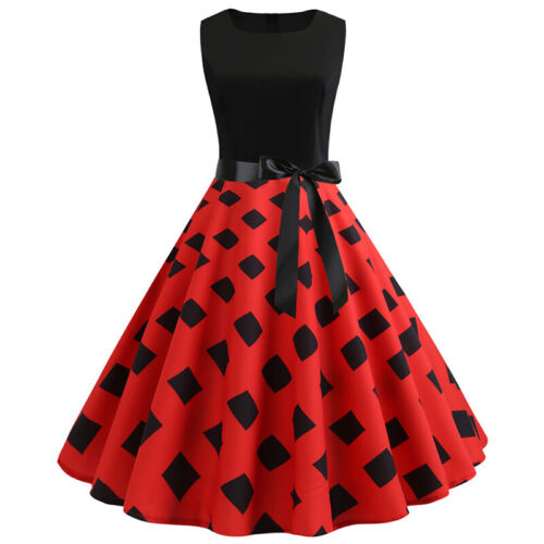 Femme Vintage Évasé Rockabilly Robe Patineuse Cocktail Fête Nuptial Robe