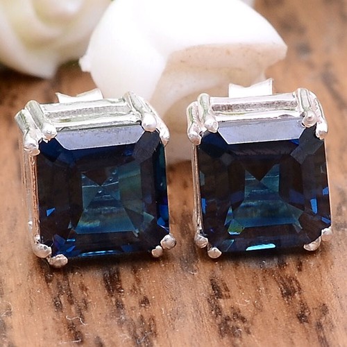 London Blue Topaz Stud 7 mm Octagon Asscher Coupe Argent 925 Boucles d/'oreilles DEE1002/_E