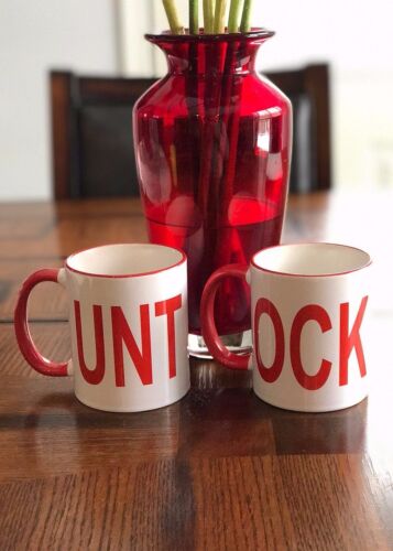 His and Hers Funny Two Pack UNT and OCK with Red Handle Mug Coffee or Tea Mug 