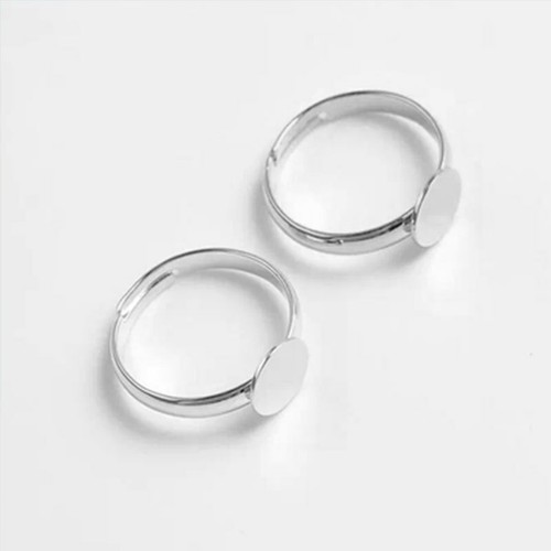 100pcs Silver Plated Adjustable Flat Ring 8mm Pad Bases Blank Nickle free