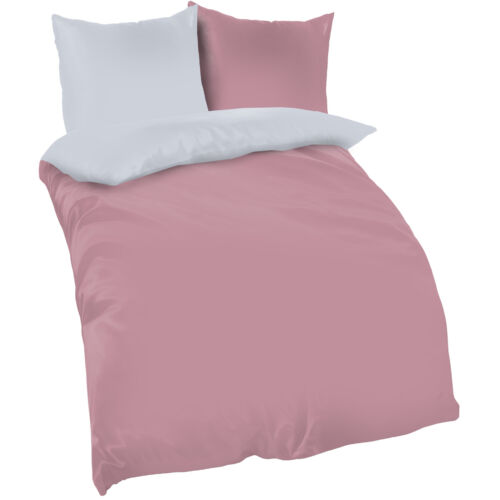 4 teilig Wende BettwГ¤sche 135x200 cm rosa silber grau Uni Renforce Baumwolle Set 
