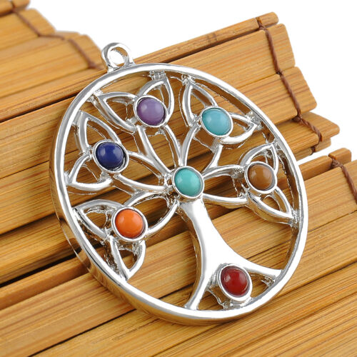 Charm Natural 7 Gemstone Reiki Beads Chakra Healing Point Pendant For Necklace 
