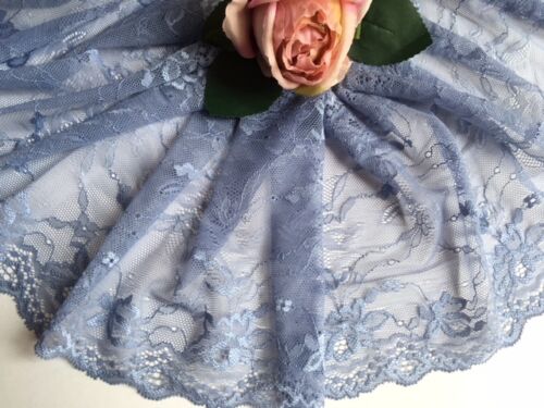 laverslace Cornflower Blue Floral Wide Stretch Tulle Lace Trim 7.5/"//20cm