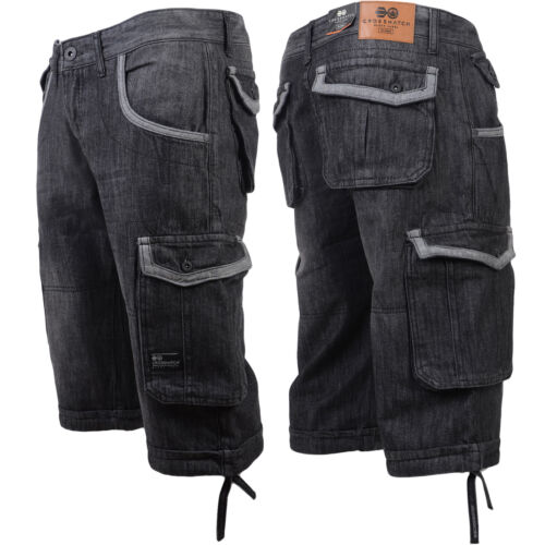Crosshatch Mens Designer Cargo Knee Length Regular Fit Denim Jean Shorts
