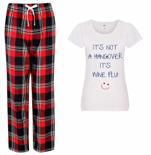 It/'s Not A Hangover It/'s Wine Flu Pyjamas Ladies Tartan Trouser Bottoms Pyjama F